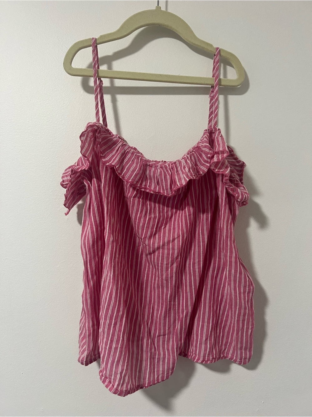 Sezane Cotton Pink Striped Ruffle Sleeve Tank Top